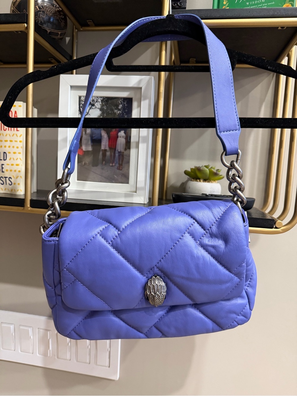 Kurt Geiger Quilted Lavender Shoulder Bag with Chain Strap